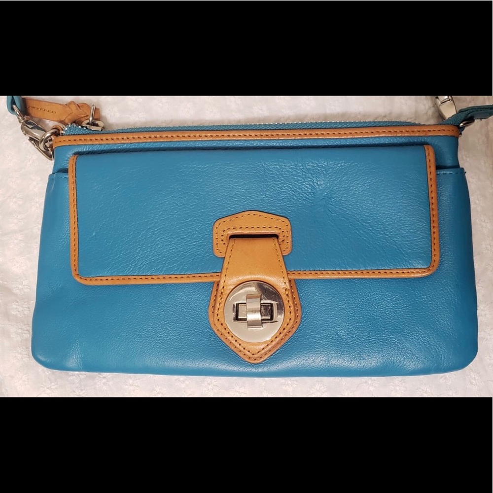 Danier Aqua Blue & Tan Go-To Wristlet + Wallet